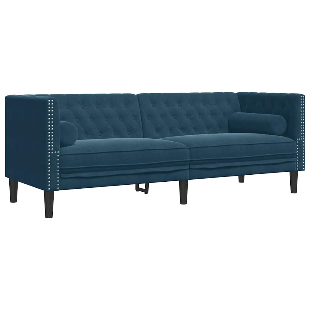 3-delige Loungeset Chesterfield met bolsters fluweel blauw