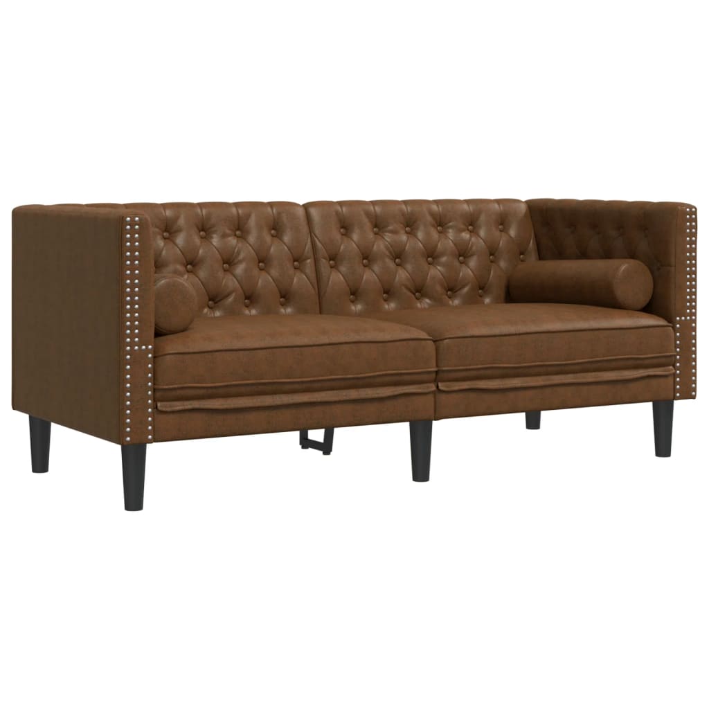 3-delige Loungeset Chesterfield met bolsters kunstsuède bruin