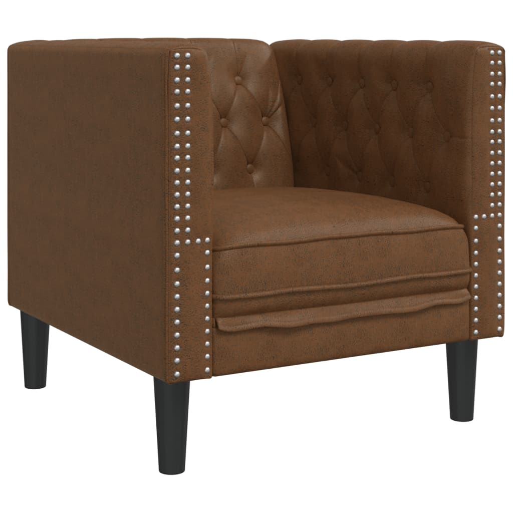 3-delige Loungeset Chesterfield met bolsters kunstsuède bruin