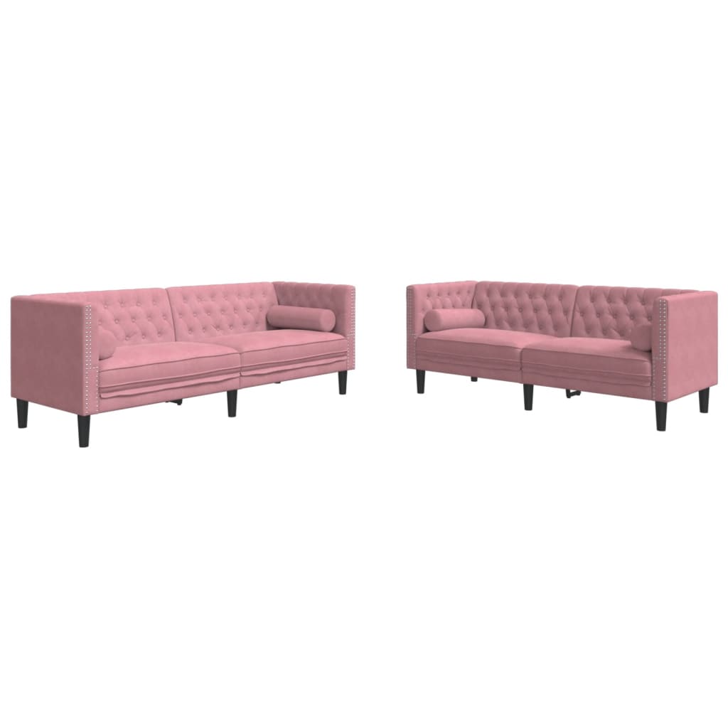 2-delige Loungeset Chesterfield met bolsters fluweel roze