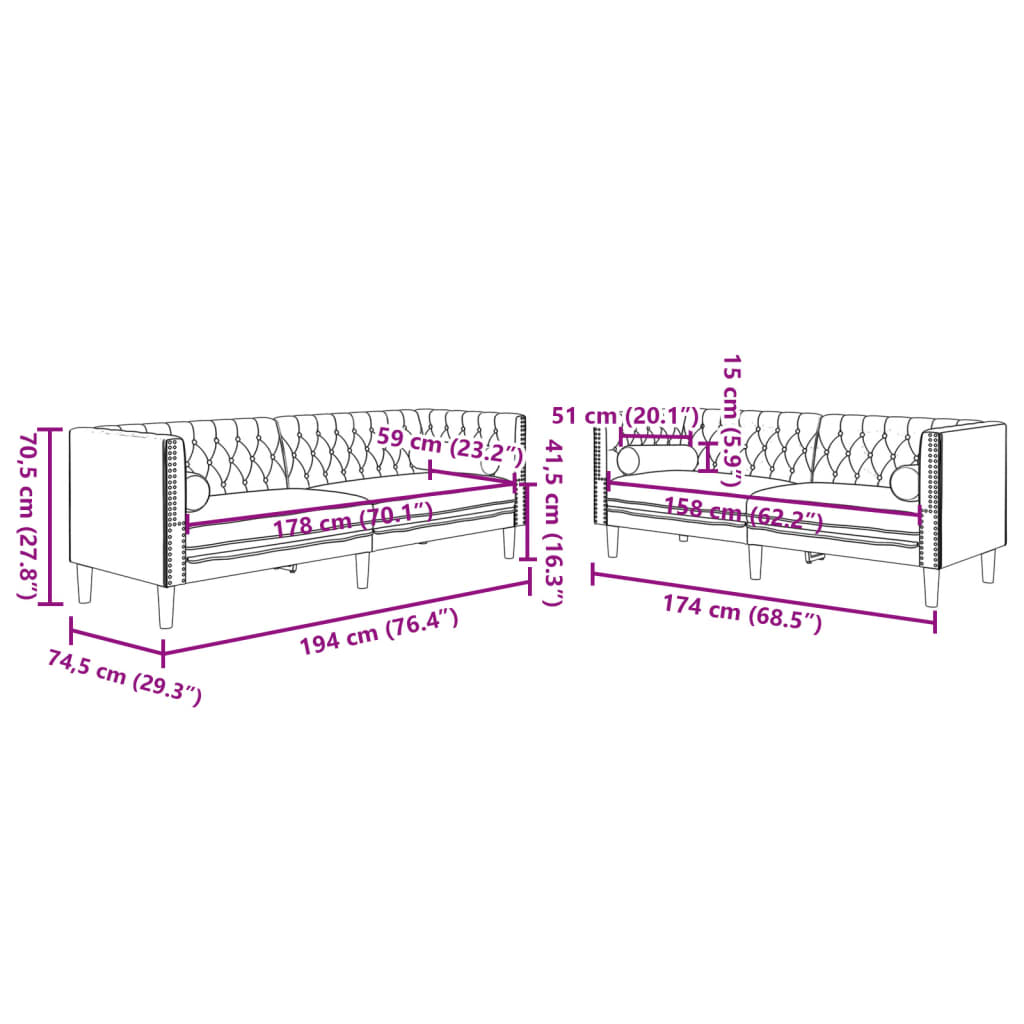 2-delige Loungeset Chesterfield met bolsters fluweel roze