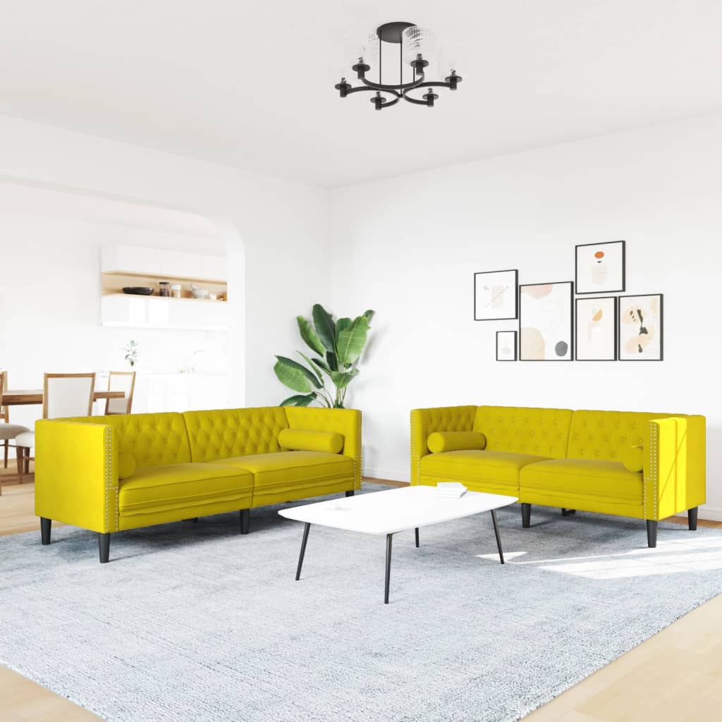 2-delige Loungeset Chesterfield met bolsters fluweel geel