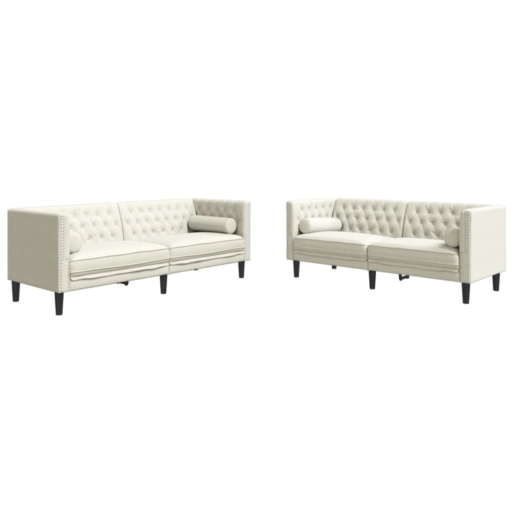2-delige Loungeset Chesterfield met bolsters fluweel crèmekleur