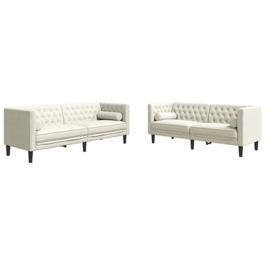 2-delige Loungeset Chesterfield met bolsters fluweel crèmekleur