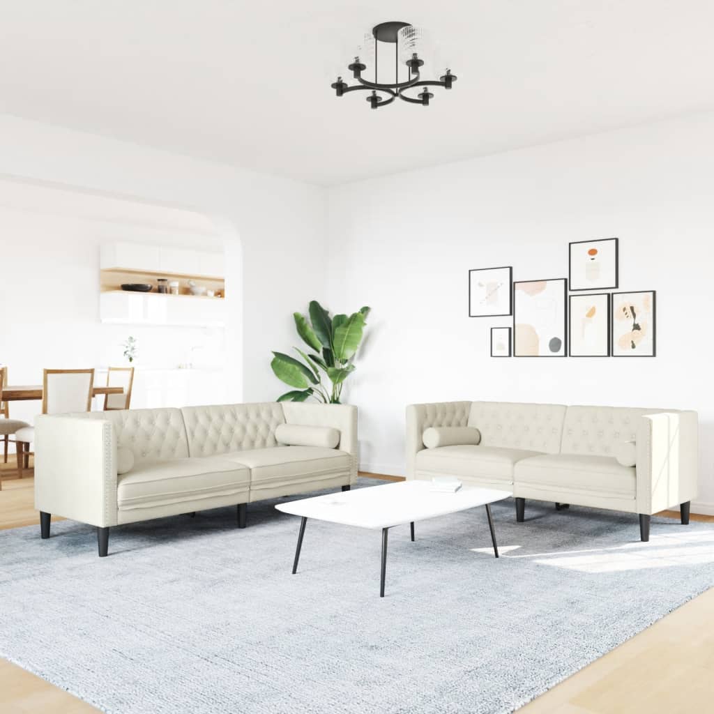 2-delige Loungeset Chesterfield met bolsters fluweel crèmekleur