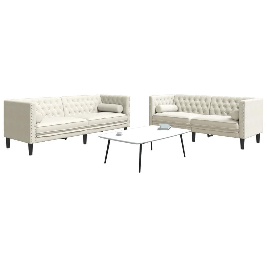 2-delige Loungeset Chesterfield met bolsters fluweel crèmekleur