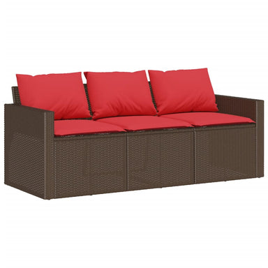 Tuinbank 3-zits met kussens poly rattan bruin