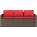 Tuinbank 3-zits met kussens poly rattan bruin