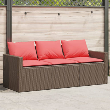 Tuinbank 3-zits met kussens poly rattan bruin