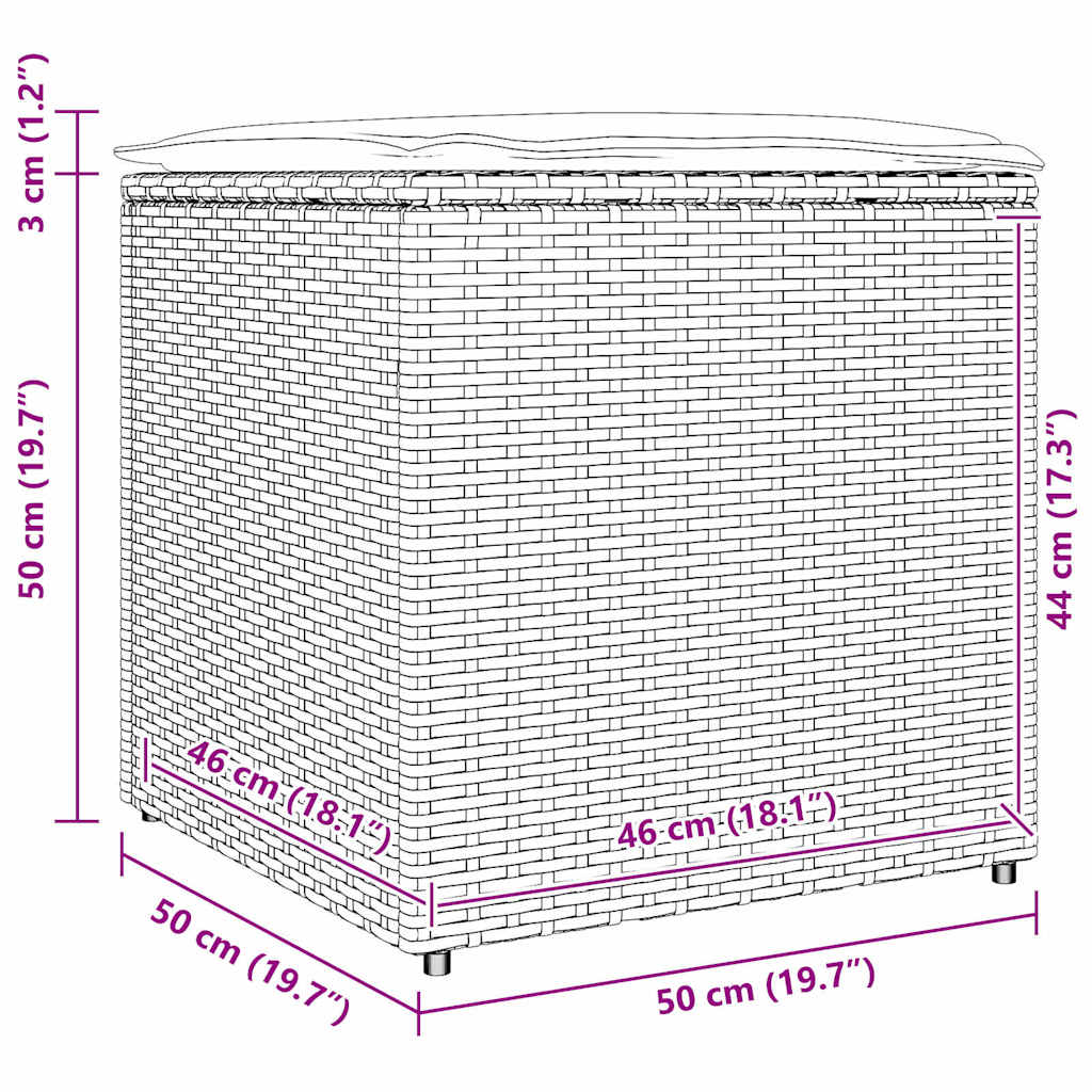 Kussenbox met opslag Grijs 50 x 50 x 50 cm poly rattan