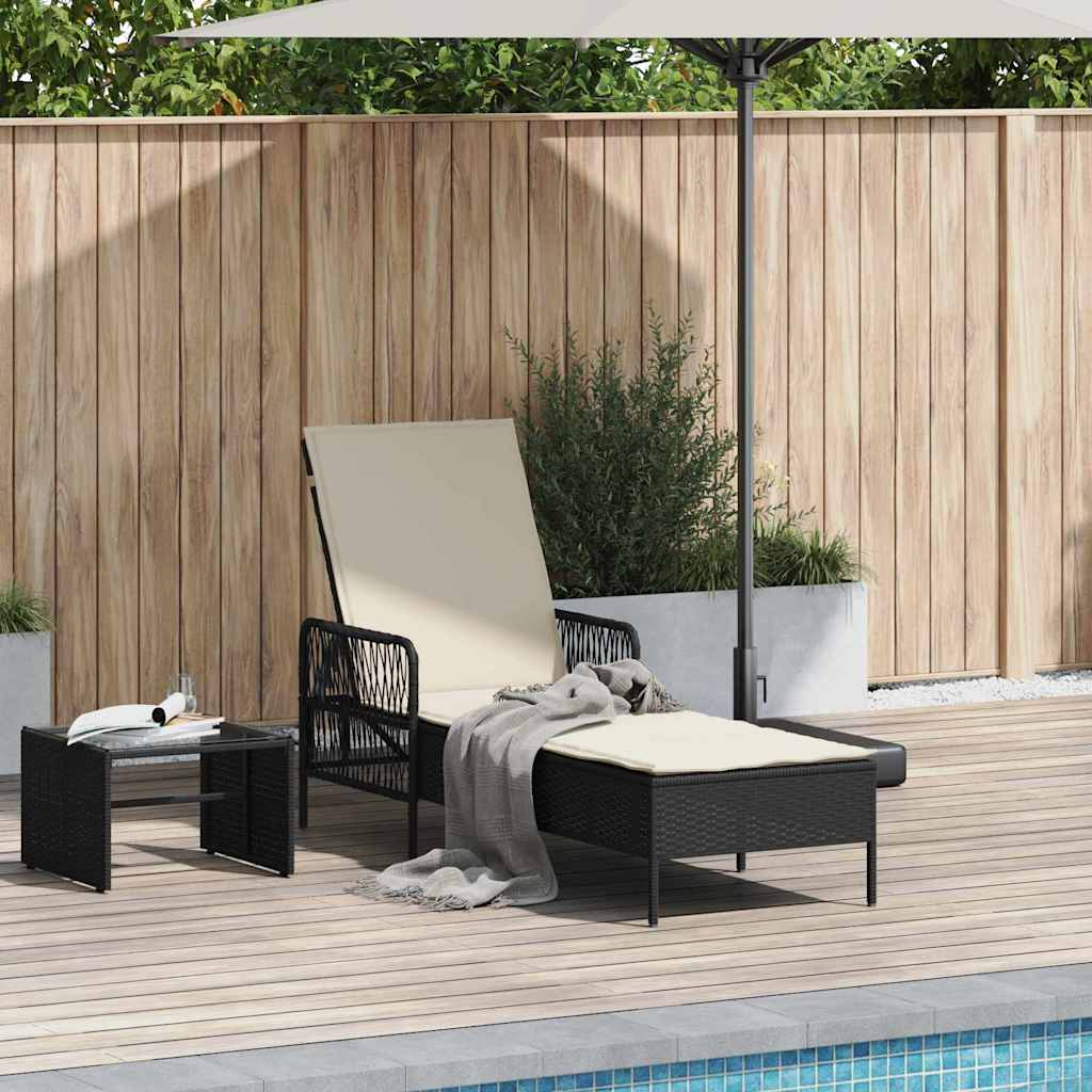 Ligstoel Zwart en Cream Wit 55 x 200 x 92 cm poly rattan