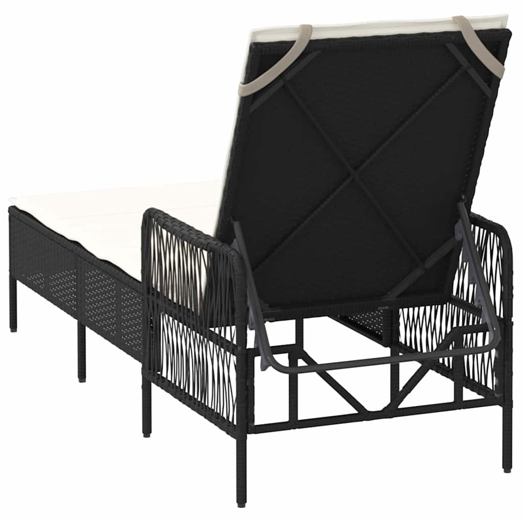 Ligstoel Zwart en Cream Wit 55 x 200 x 92 cm poly rattan