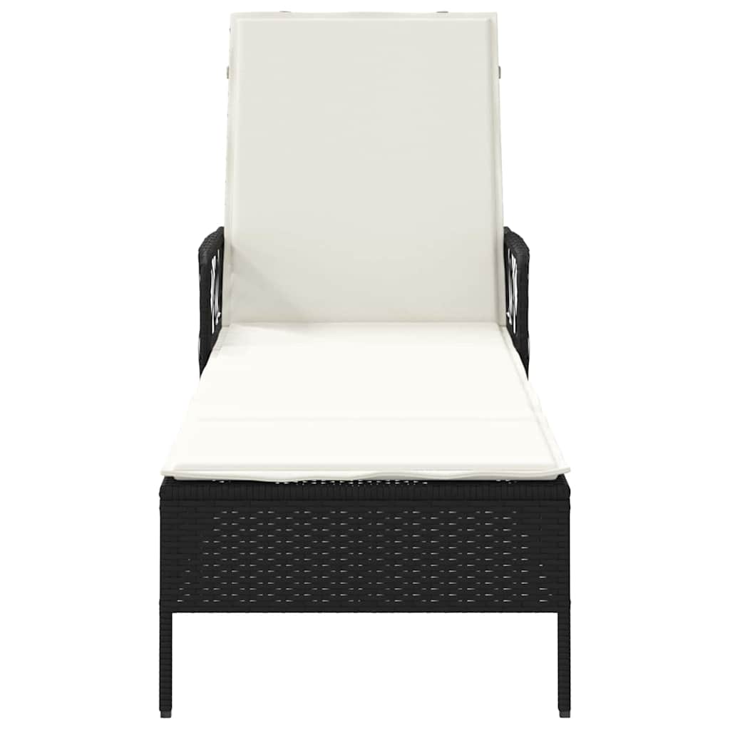 Ligstoel Zwart en Cream Wit 55 x 200 x 92 cm poly rattan