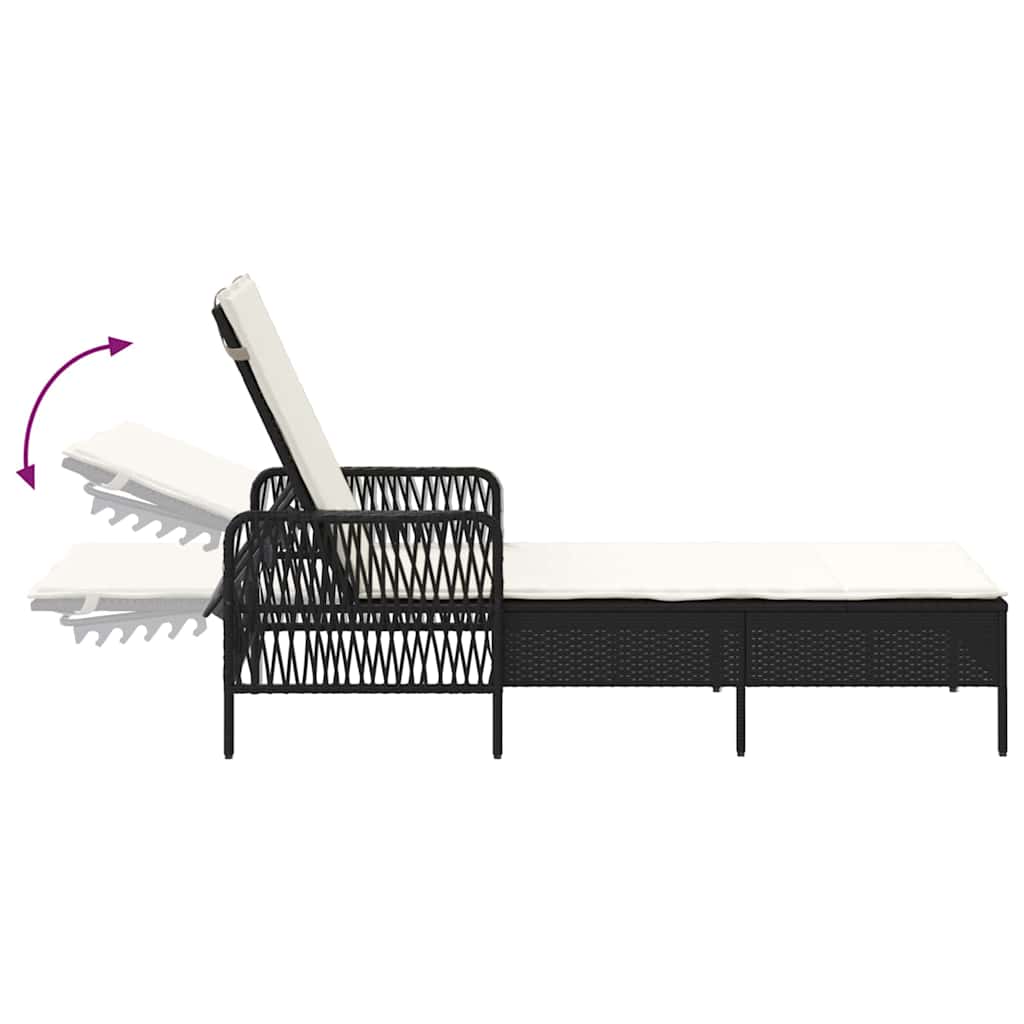 Ligstoel Zwart en Cream Wit 55 x 200 x 92 cm poly rattan