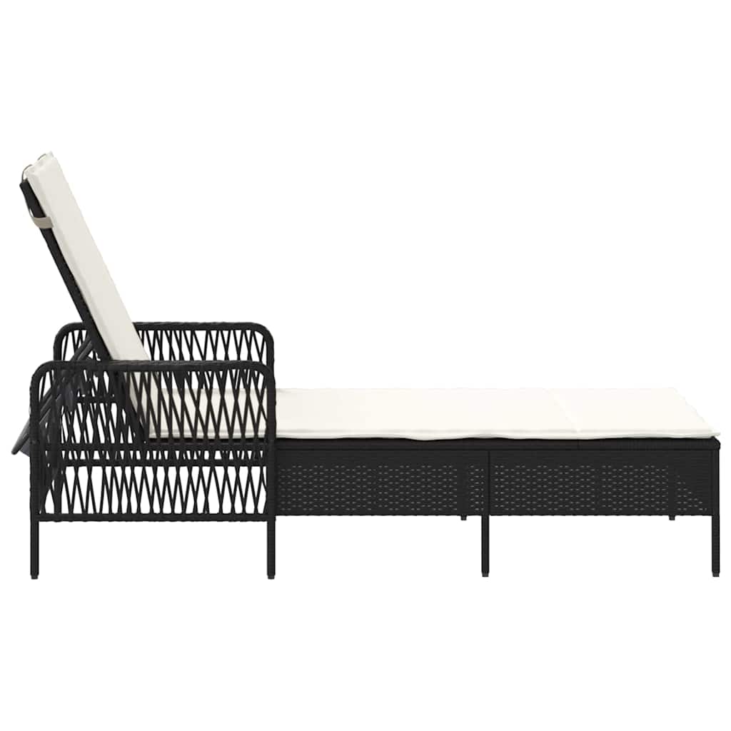 Ligstoel Zwart en Cream Wit 55 x 200 x 92 cm poly rattan