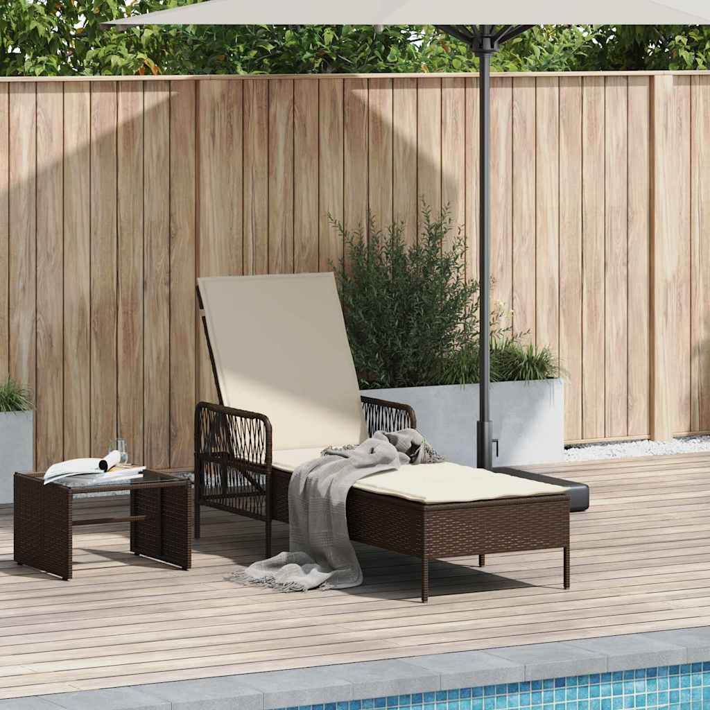 Ligstoel Bruin en Crème Wit 55 x 200 x 92 cm poly rattan