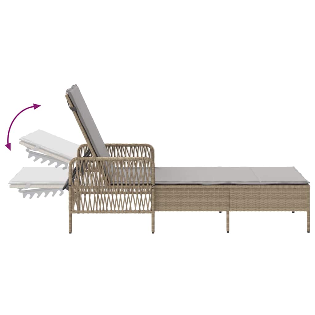 Ligstoel Beige en Licht Grijs 200 x 55 x 92 cm poly rattan