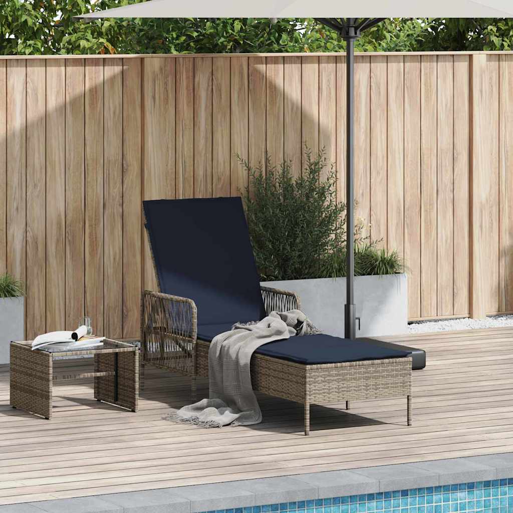 Ligstoel Grijs en Marineblauw 200 x 55 x 92 cm poly rattan