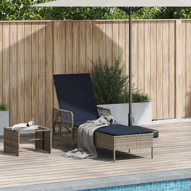 Ligstoel Grijs en Marineblauw 200 x 55 x 92 cm poly rattan
