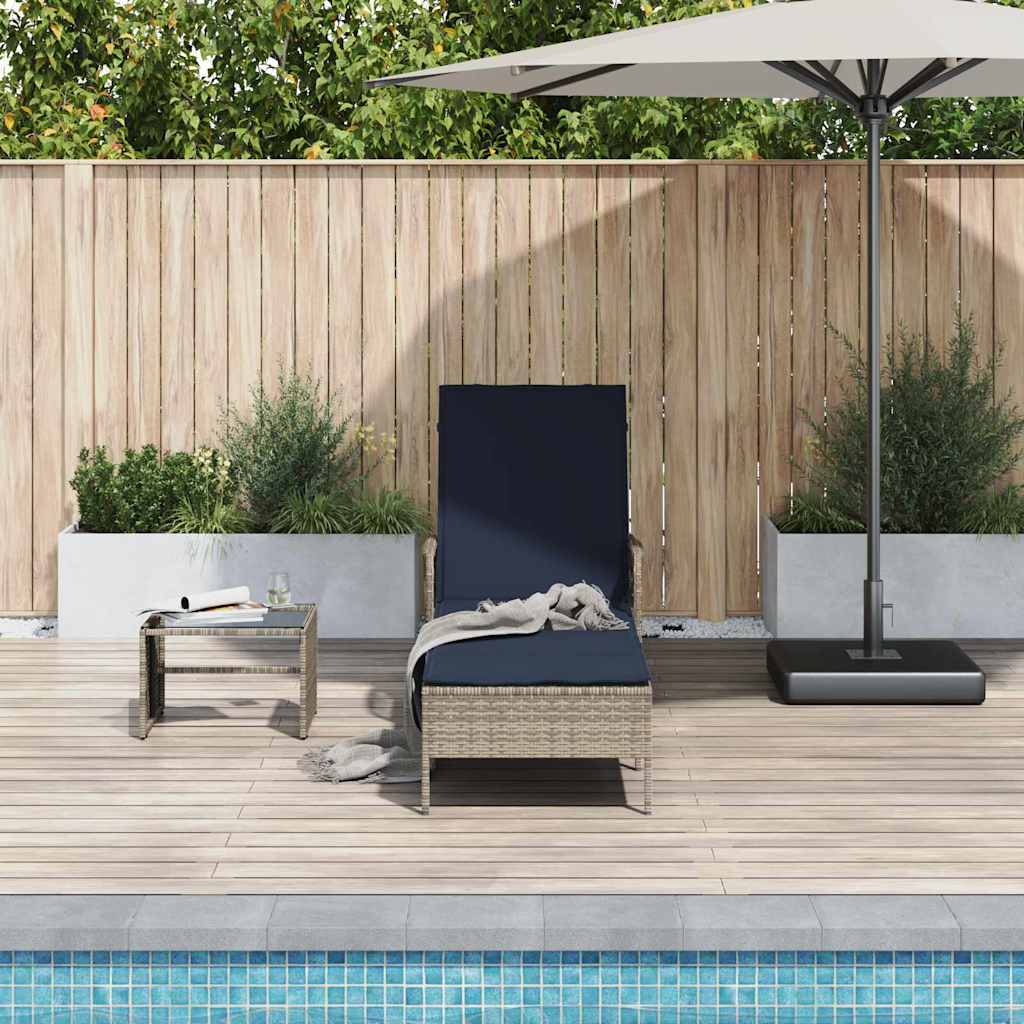 Ligstoel Grijs en Marineblauw 200 x 55 x 92 cm poly rattan
