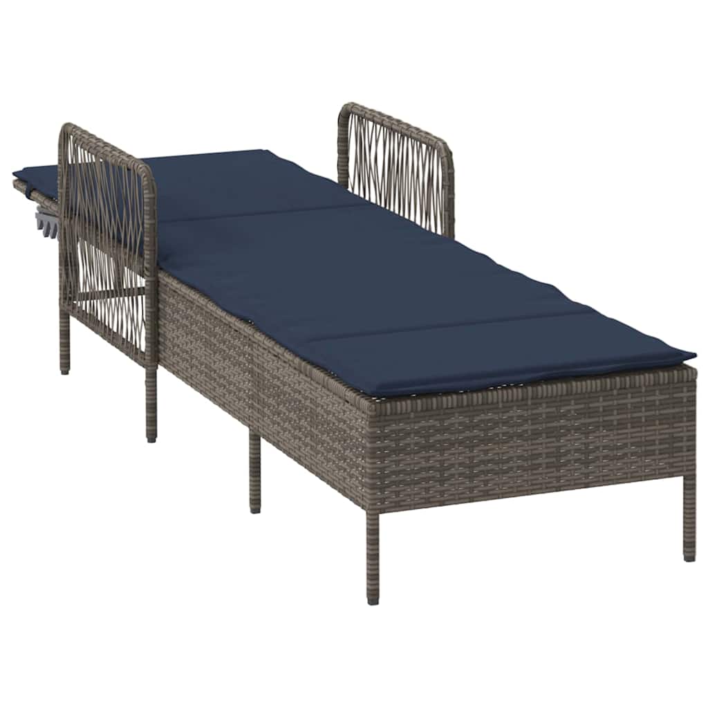 Ligstoel Grijs en Marineblauw 200 x 55 x 92 cm poly rattan