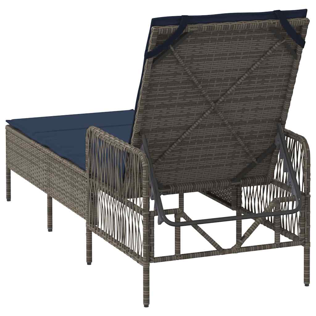 Ligstoel Grijs en Marineblauw 200 x 55 x 92 cm poly rattan