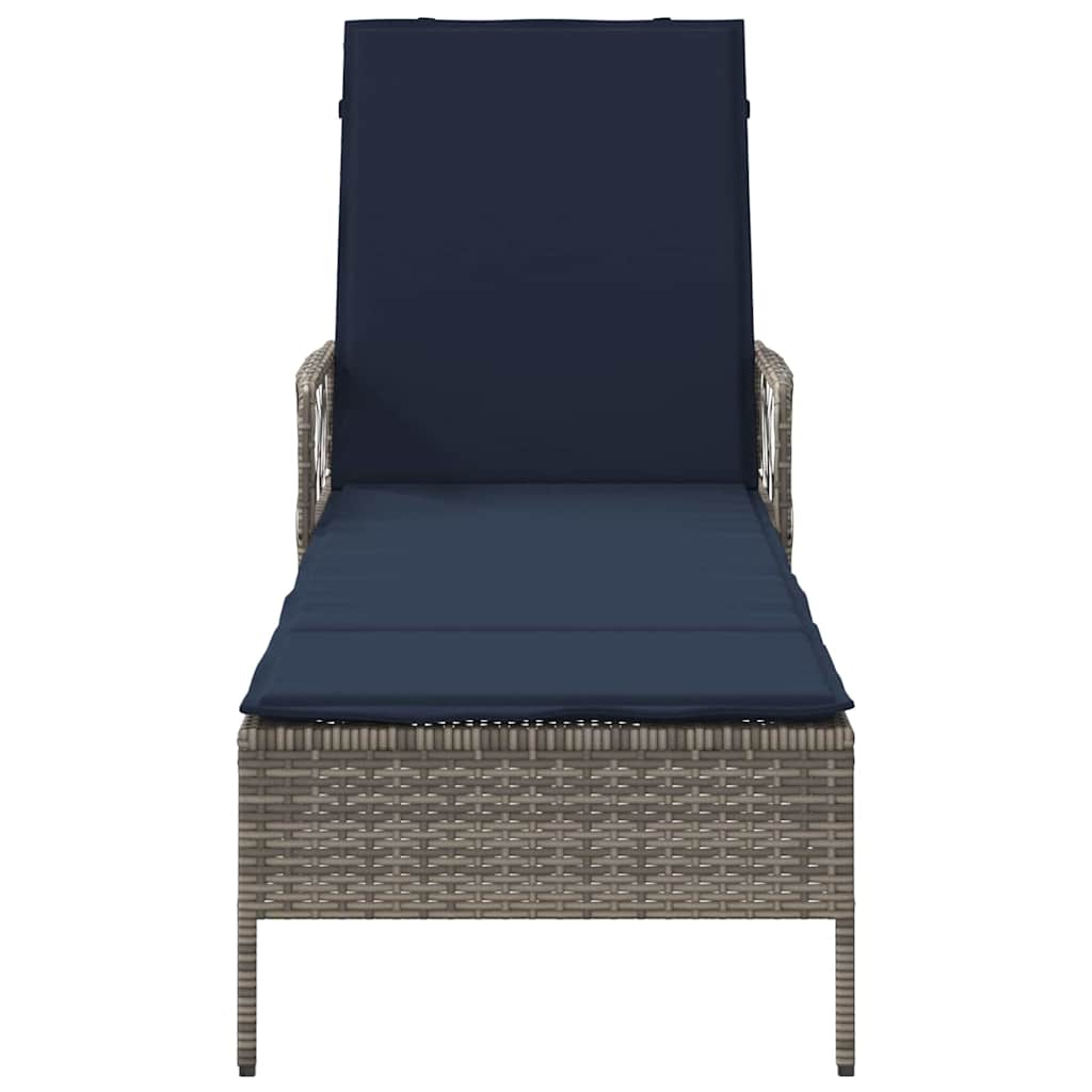 Ligstoel Grijs en Marineblauw 200 x 55 x 92 cm poly rattan