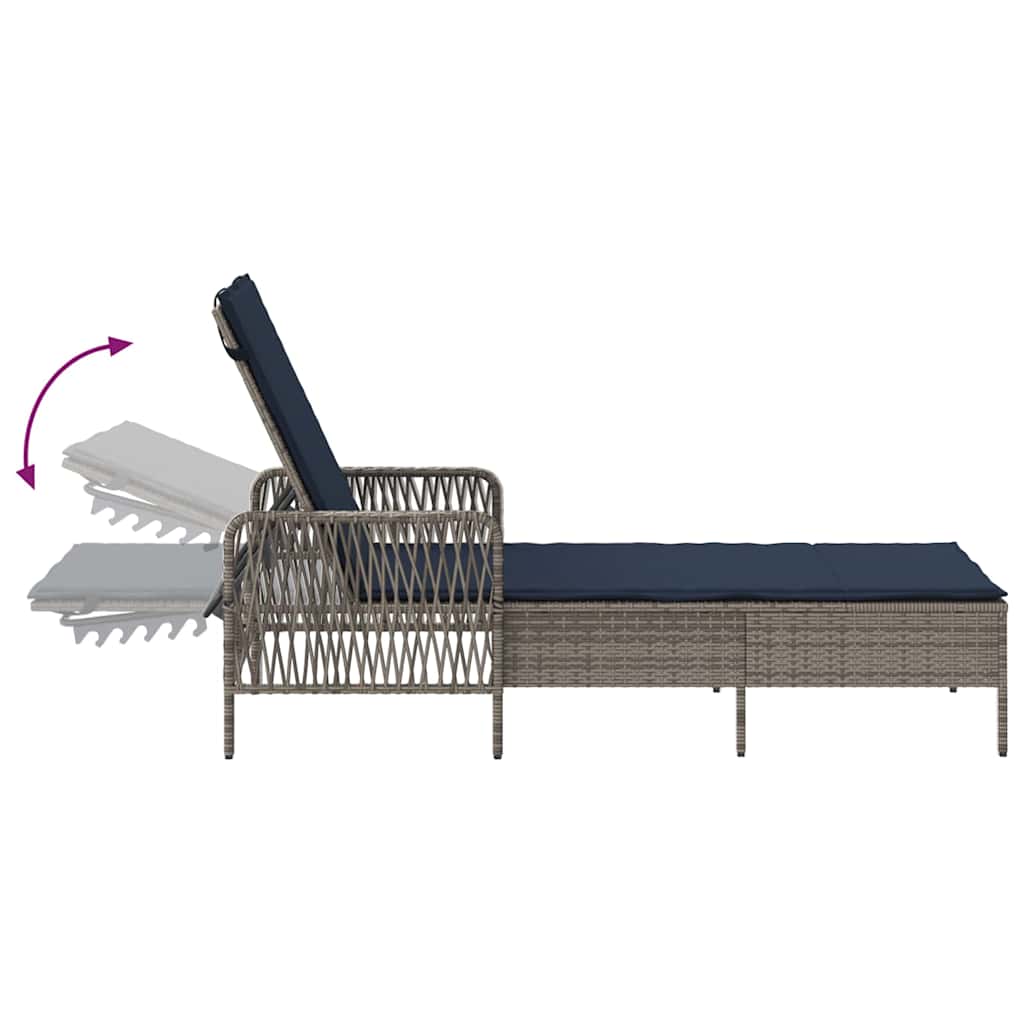 Ligstoel Grijs en Marineblauw 200 x 55 x 92 cm poly rattan