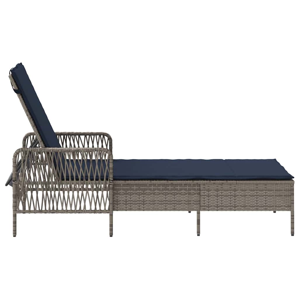 Ligstoel Grijs en Marineblauw 200 x 55 x 92 cm poly rattan