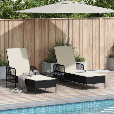 Ligstoel 3 st poly rattan Zwart en Cream Wit