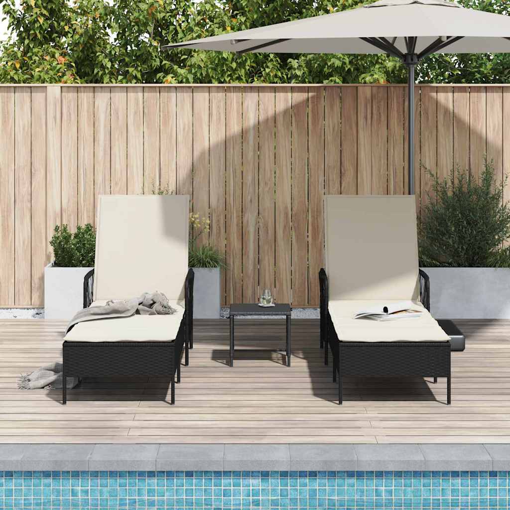 Ligstoel 3 st poly rattan Zwart en Cream Wit