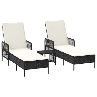 Ligstoel 3 st poly rattan Zwart en Cream Wit