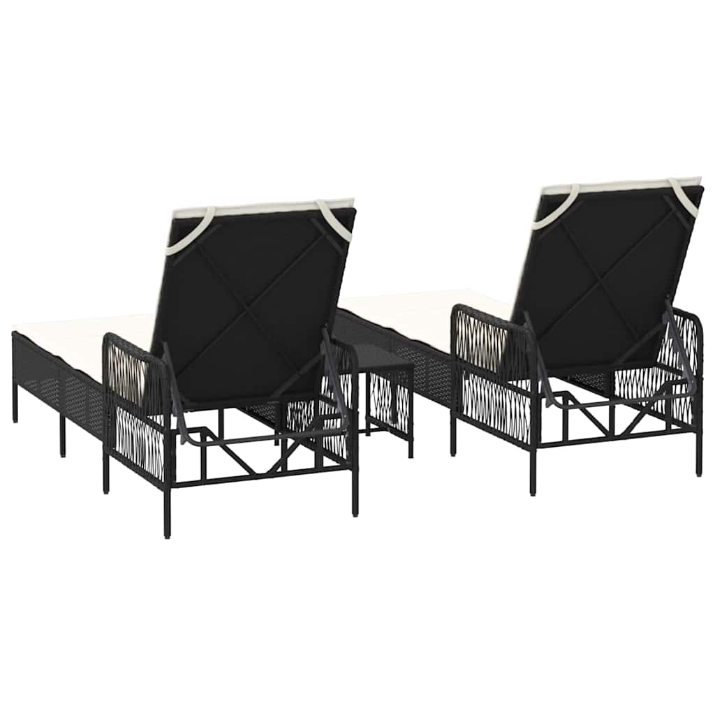 Ligstoel 3 st poly rattan Zwart en Cream Wit
