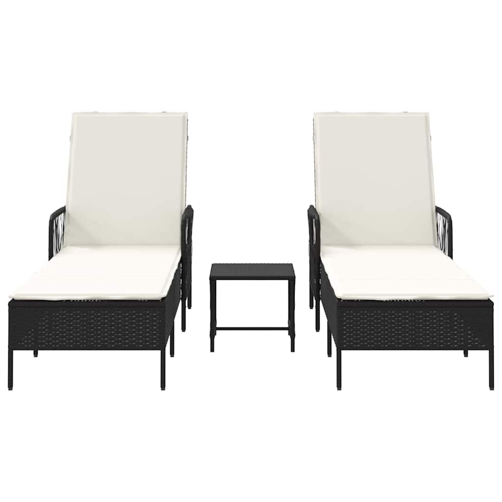 Ligstoel 3 st poly rattan Zwart en Cream Wit
