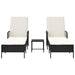 Ligstoel 3 st poly rattan Zwart en Cream Wit