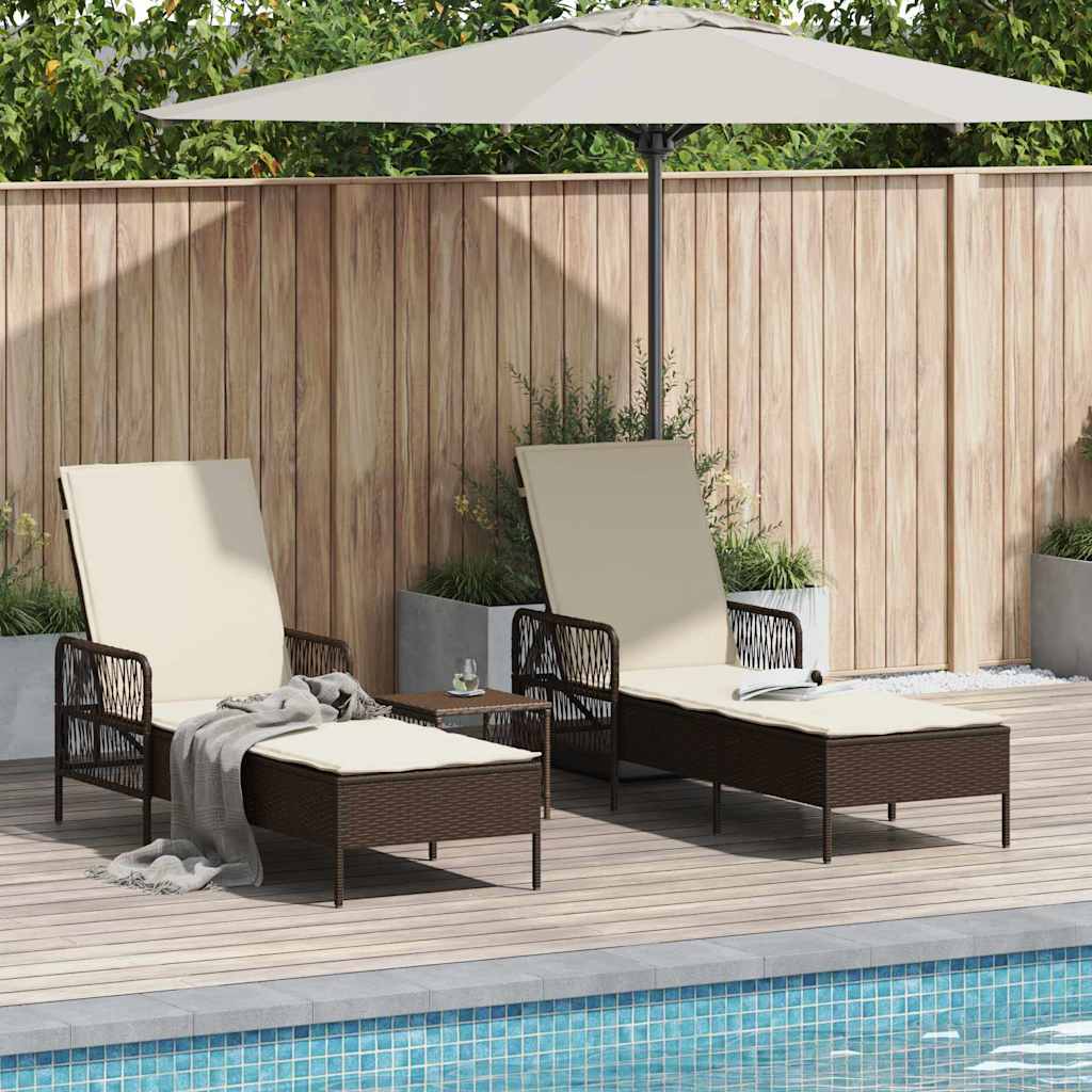 Ligstoel 3 st poly rattan Bruin en Crème Wit