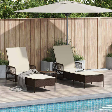 Ligstoel 3 st poly rattan Bruin en Crème Wit