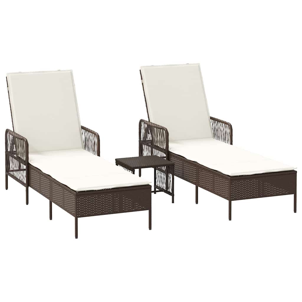 Ligstoel 3 st poly rattan Bruin en Crème Wit