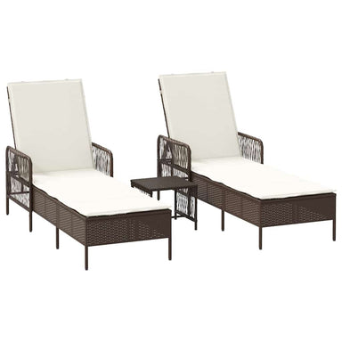 Ligstoel 3 st poly rattan Bruin en Crème Wit