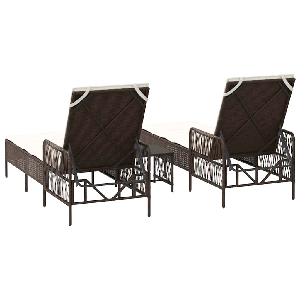 Ligstoel 3 st poly rattan Bruin en Crème Wit