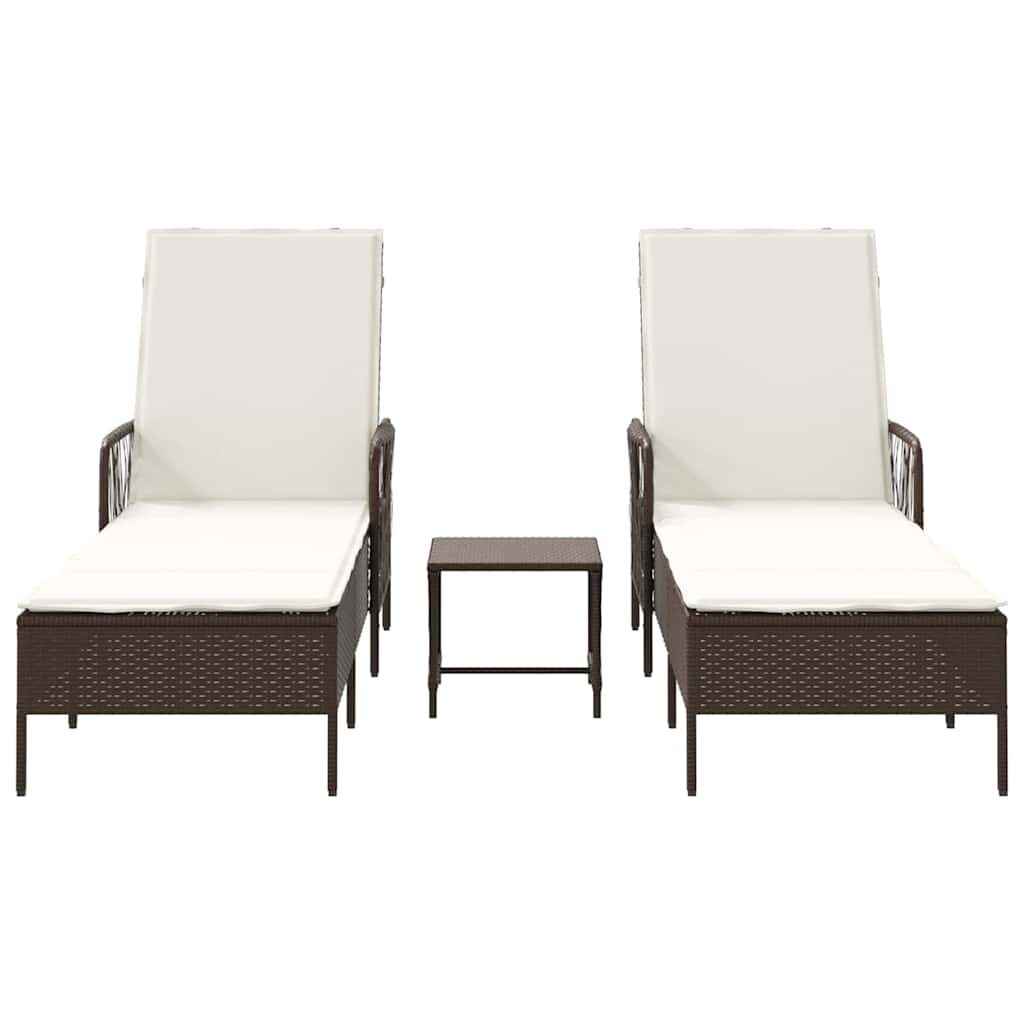 Ligstoel 3 st poly rattan Bruin en Crème Wit