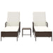 Ligstoel 3 st poly rattan Bruin en Crème Wit