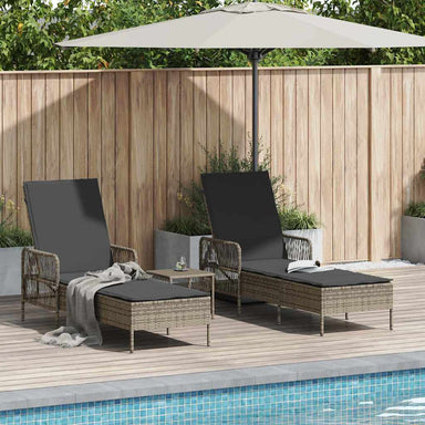Ligstoel 3 st poly rattan Grijs en Donkergrijs