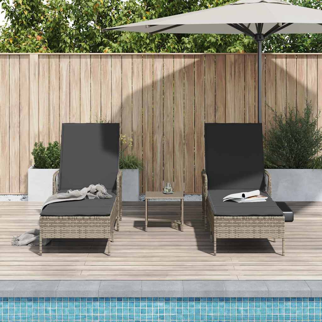 Ligstoel 3 st poly rattan Grijs en Donkergrijs
