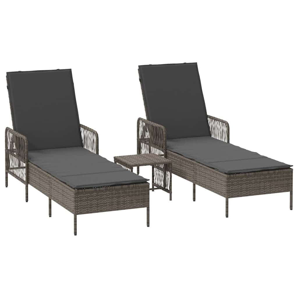 Ligstoel 3 st poly rattan Grijs en Donkergrijs