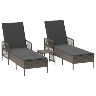 Ligstoel 3 st poly rattan Grijs en Donkergrijs