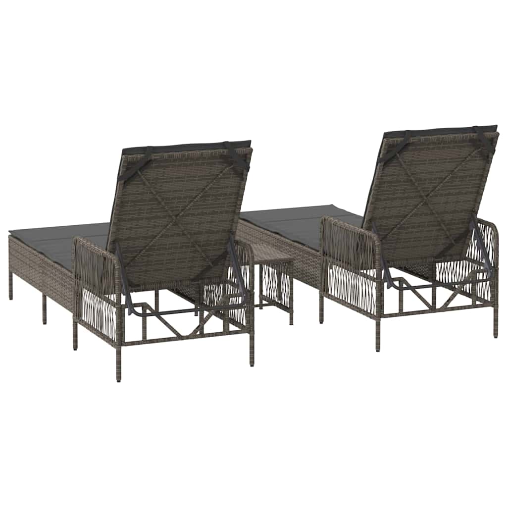 Ligstoel 3 st poly rattan Grijs en Donkergrijs