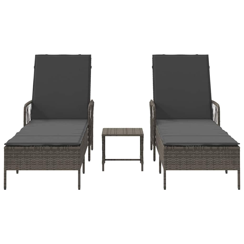 Ligstoel 3 st poly rattan Grijs en Donkergrijs