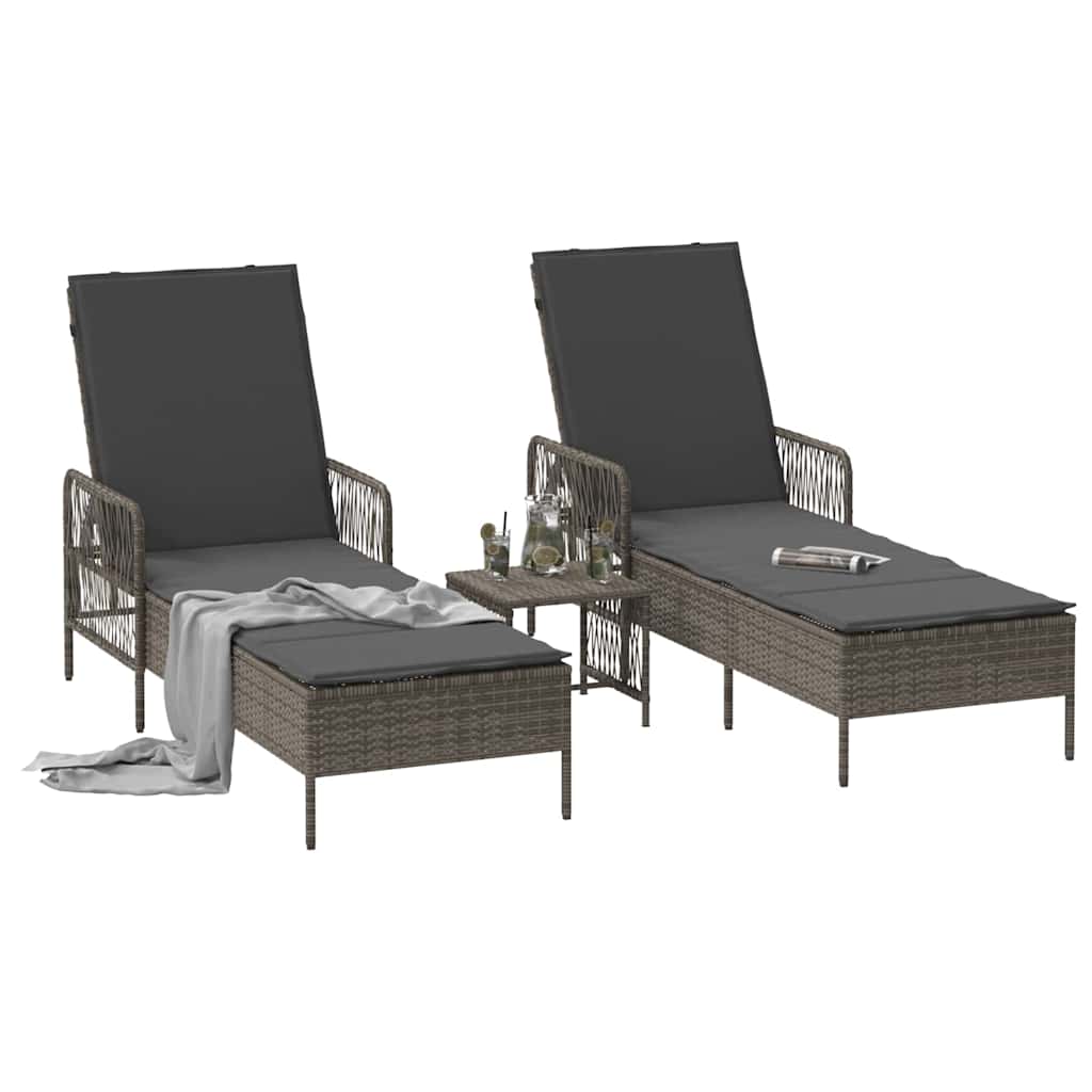 Ligstoel 3 st poly rattan Grijs en Donkergrijs