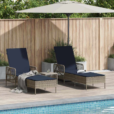 Ligstoel 3 st poly rattan Grijs en Marineblauw